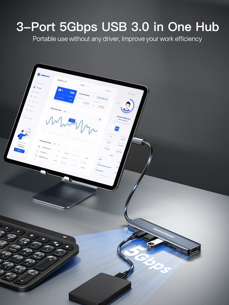 DockteckExpand USB C Hub, 7 in 1 USB-C Multiport Adapter with 4K HDMI, 100W Power Delivery, 3 USB 3.0 Ports, SD/TF Card Reader, for MacBook Pro/Air, iMac, iPad Pro, Surface Pro 7/8, XPS, HP and More - Image 5